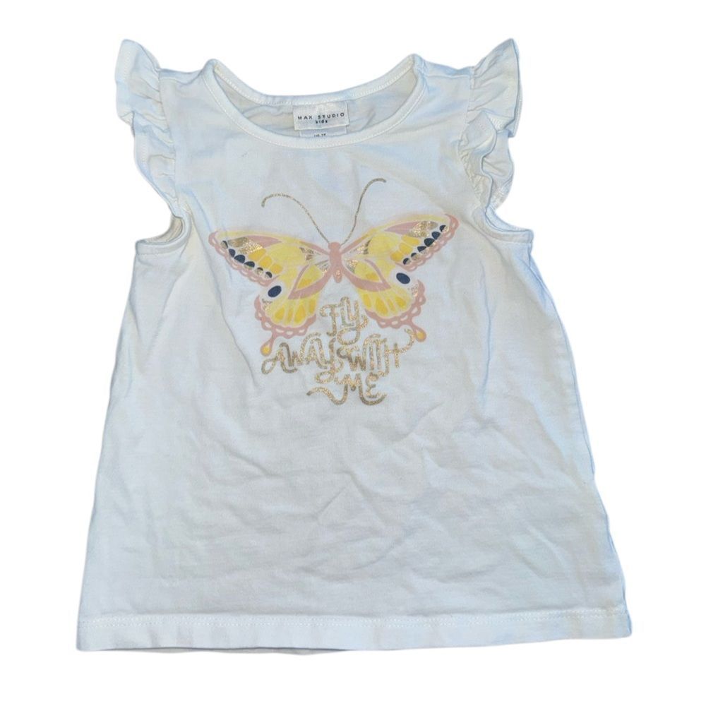 Max Studio Girls Fly Away With Me Butterfly Ruffle Sleeve Short T Shirt Size 2T